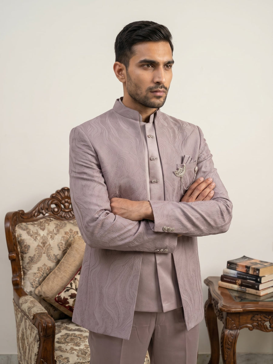 Men's Cotton Blend Embroidered Indo-Western Set ( 50JIND 218Magenta )