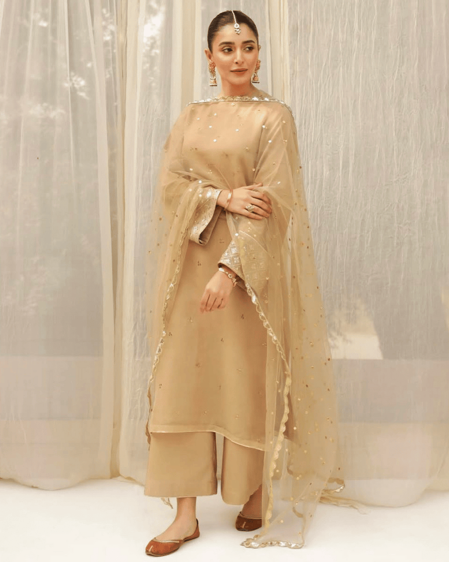 Golden Grace – Luxury Embroidered Suit for Women