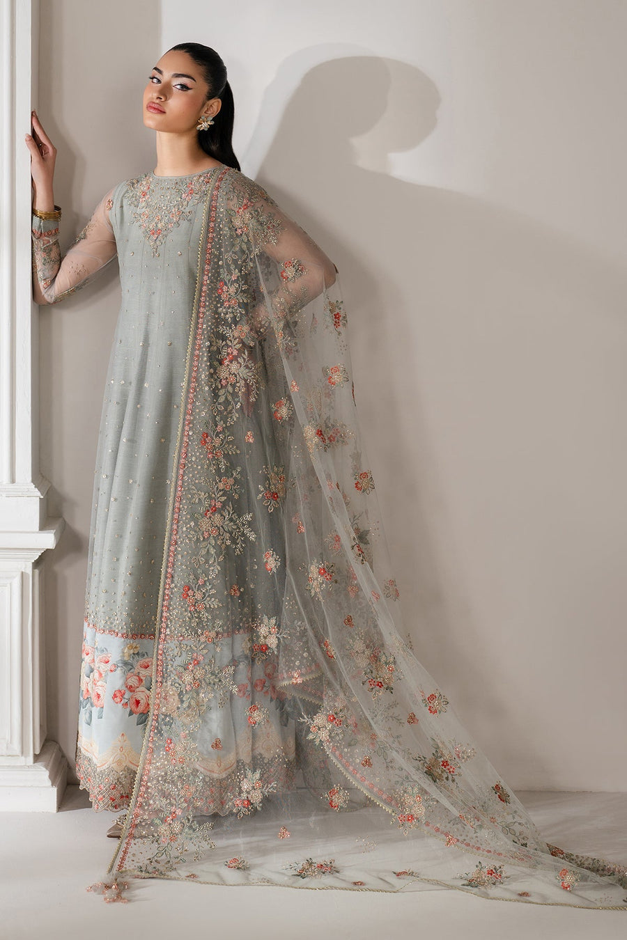 Embroidered Net Frock 3-Piece Formal Suit
