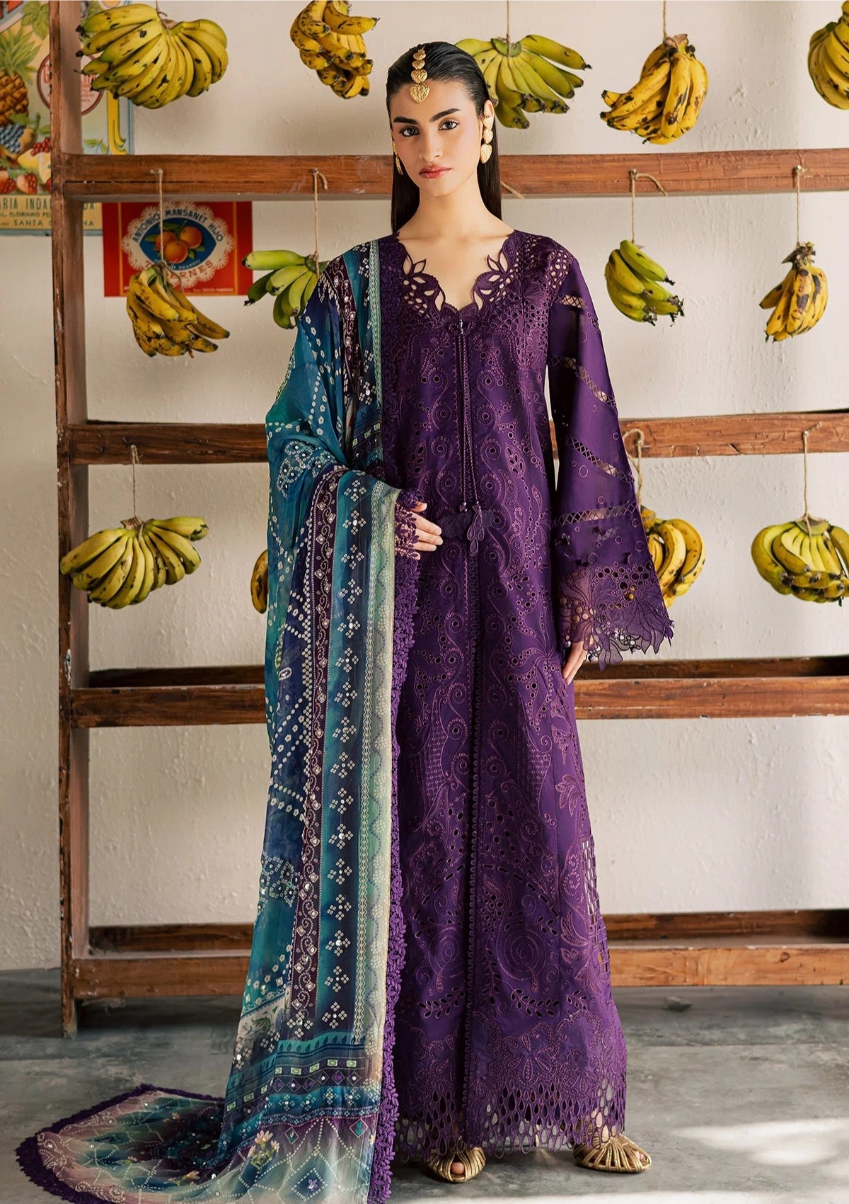 Purple Embroidered Chikankari Lawn Suit with Mukesh Work Chiffon Dupatta