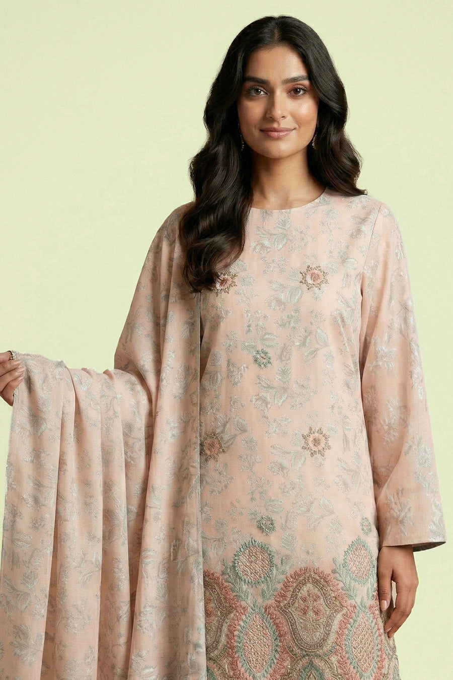 Blush Peach Chikankari Lawn Ensemble – 3 Piece Suit
