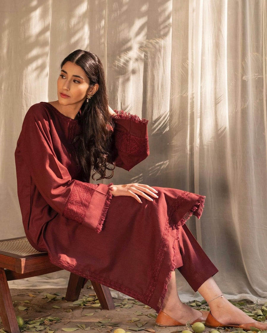Deep Maroon – Luxury Embroidered Suit for Women