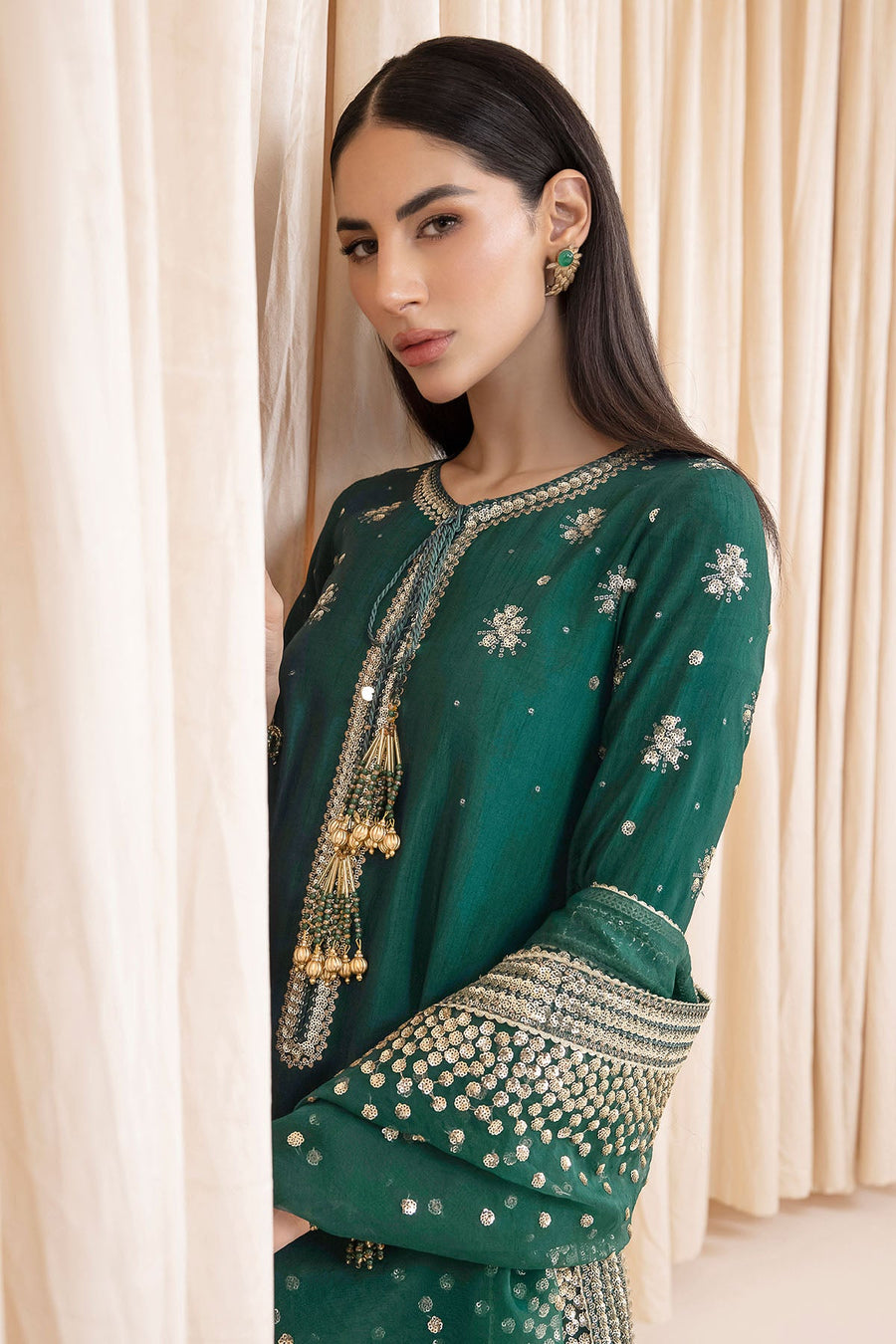 Embroidered Raw Silk 3-Piece Formal Suit with Organza Dupatta