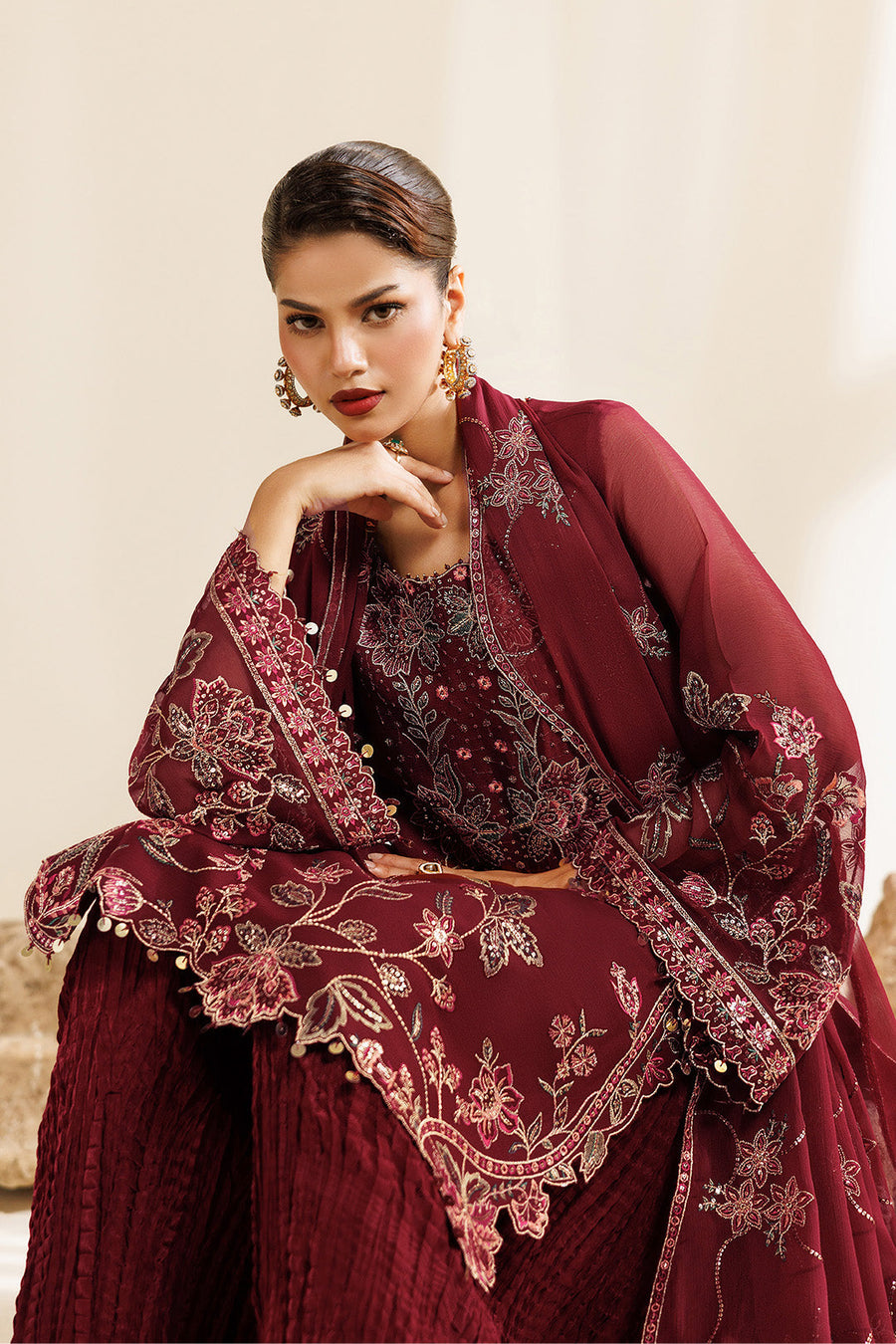 Starlight Embroidered Chiffon 3-Piece Formal Suit | 2290