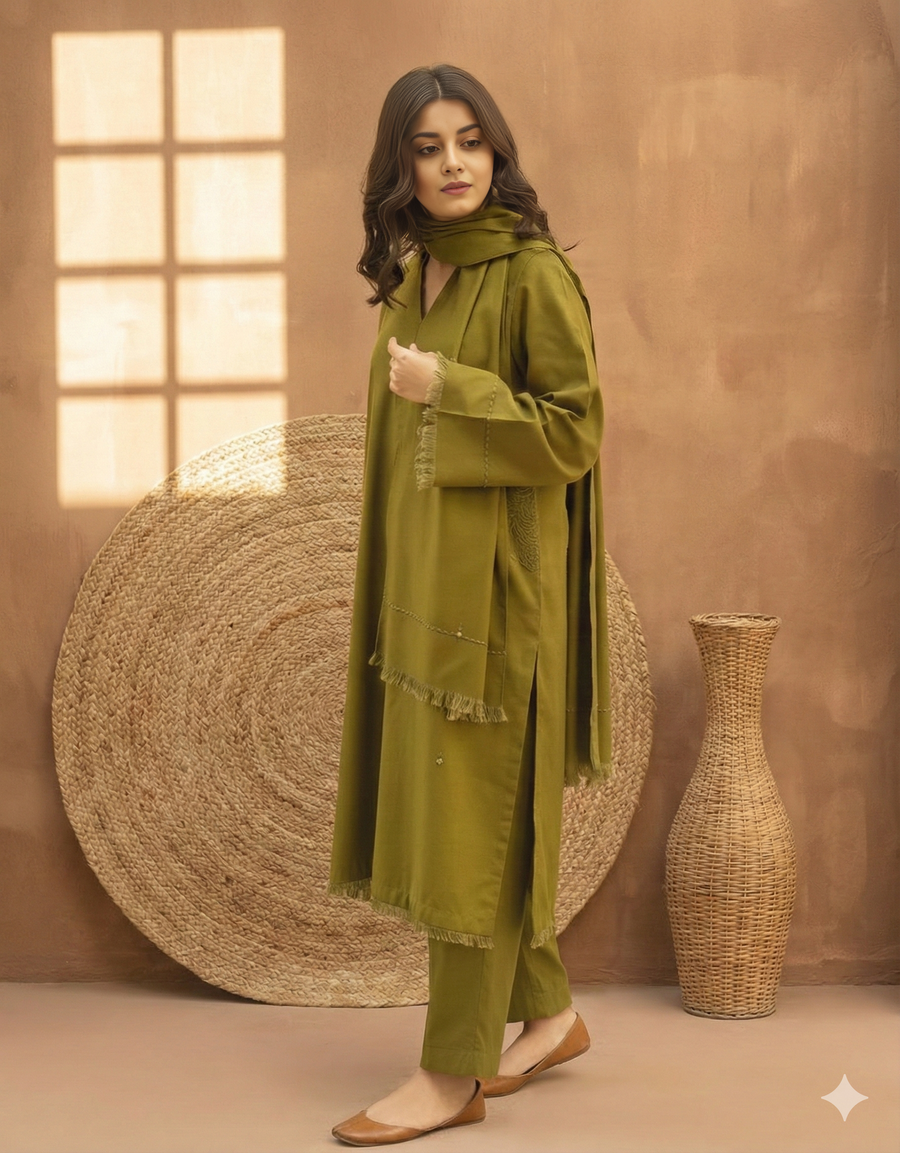 Green Elegance | 3-Piece Stitched Suit