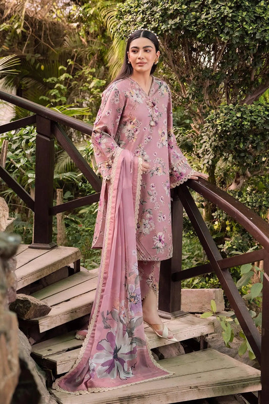 Dusty Pink Floral Printed Lawn Suit with Chiffon Dupatta