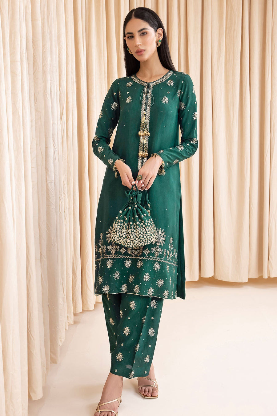 Embroidered Raw Silk 3-Piece Formal Suit with Organza Dupatta