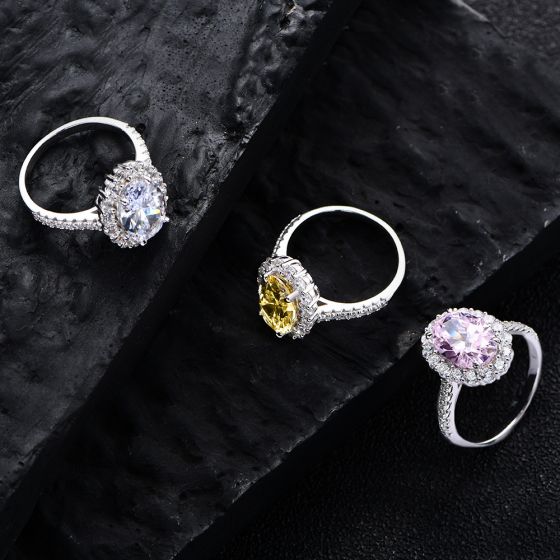 Women 5.6 Carats Oval Created High Carbon Diamond 925 Sterling Silver Ring