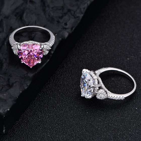Wedding 12*12mm Heart Created High Carbon Diamond 925 Sterling Silver Ring