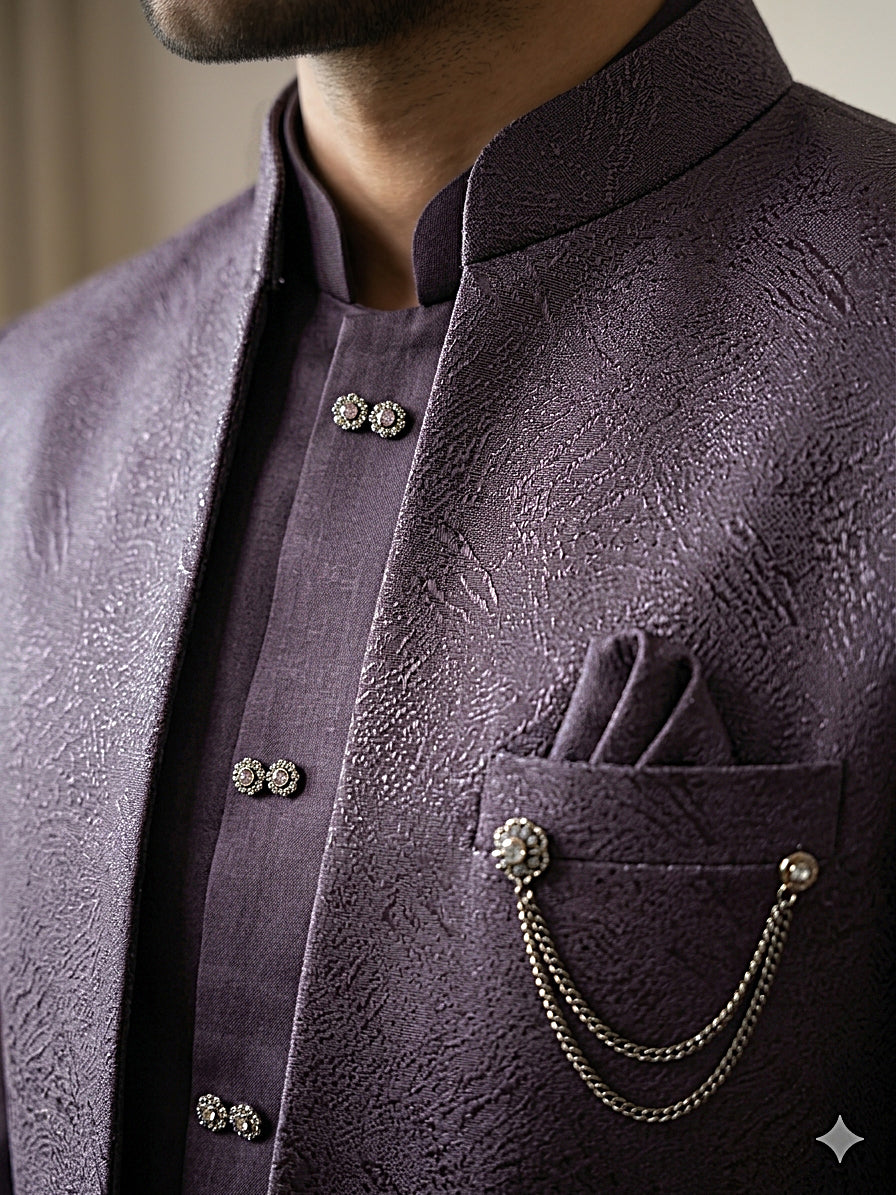 Men's Woven Design Indo-Western Set ( 50JIND 222Purple )