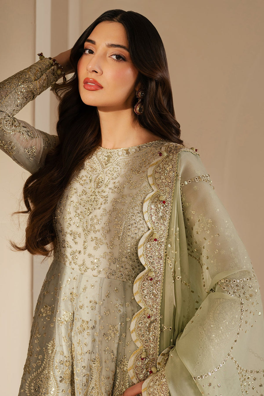 Embroidered Chiffon 3-Piece Wedding Formal Suit with Organza Dupatta