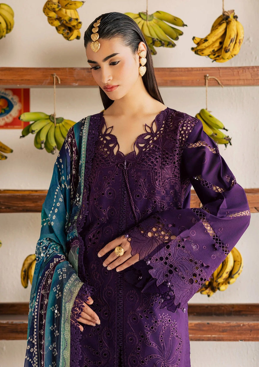 Purple Embroidered Chikankari Lawn Suit with Mukesh Work Chiffon Dupatta - Pehnaawaa