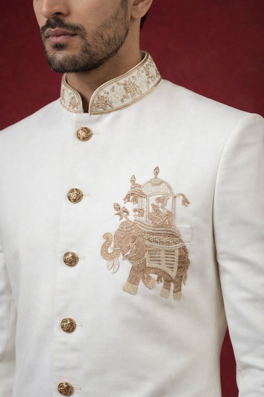Japanese Embroidered Indo-Western Set ( 50JIND 156White S )
