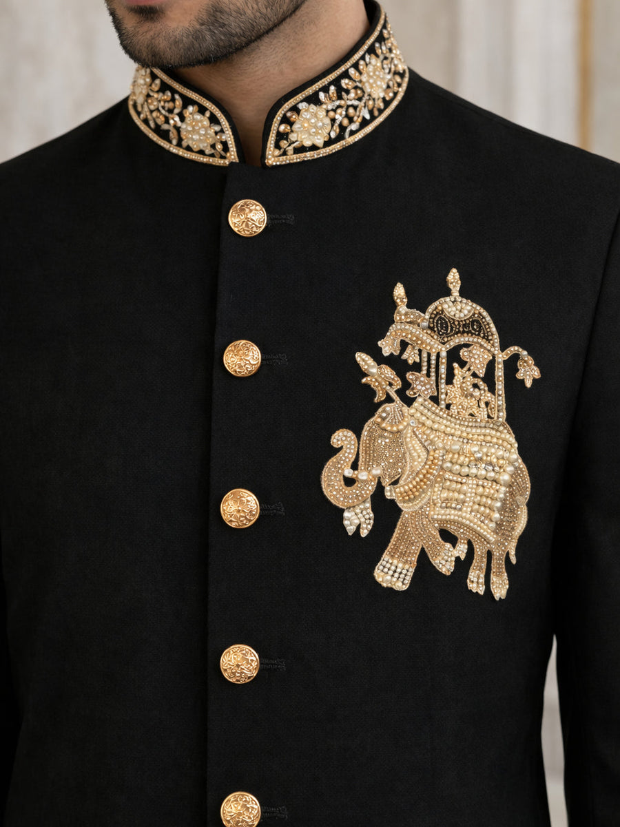Japanese Embroidered Indo-Western Set ( 50JIND 156Black S )