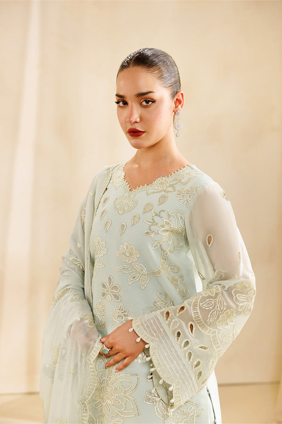 Vanilla Embroidered Chiffon 3-Piece Formal Suit | 2297