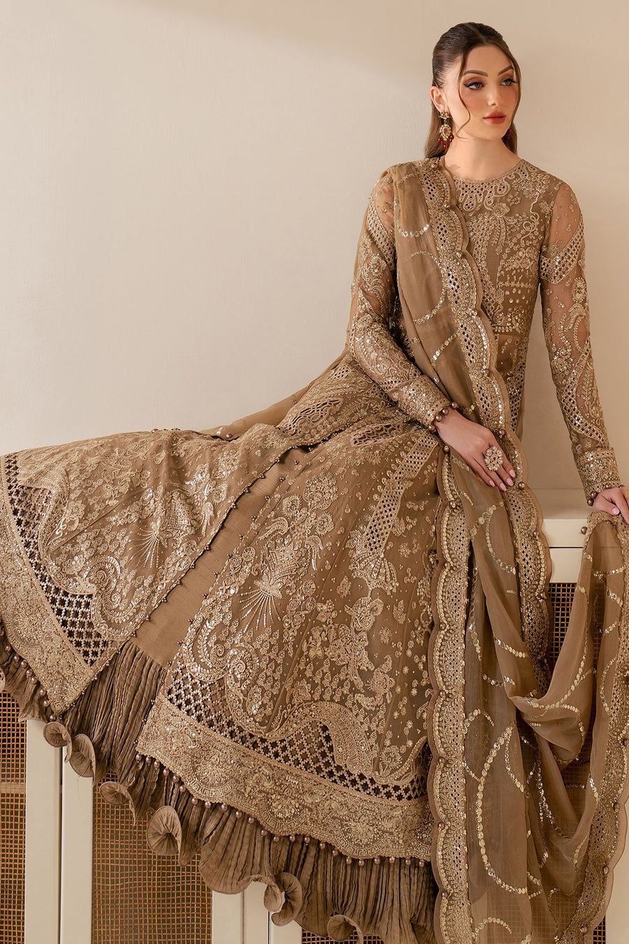 Embroidered Chiffon 3-Piece Wedding Formal Suit with Organza Dupatta