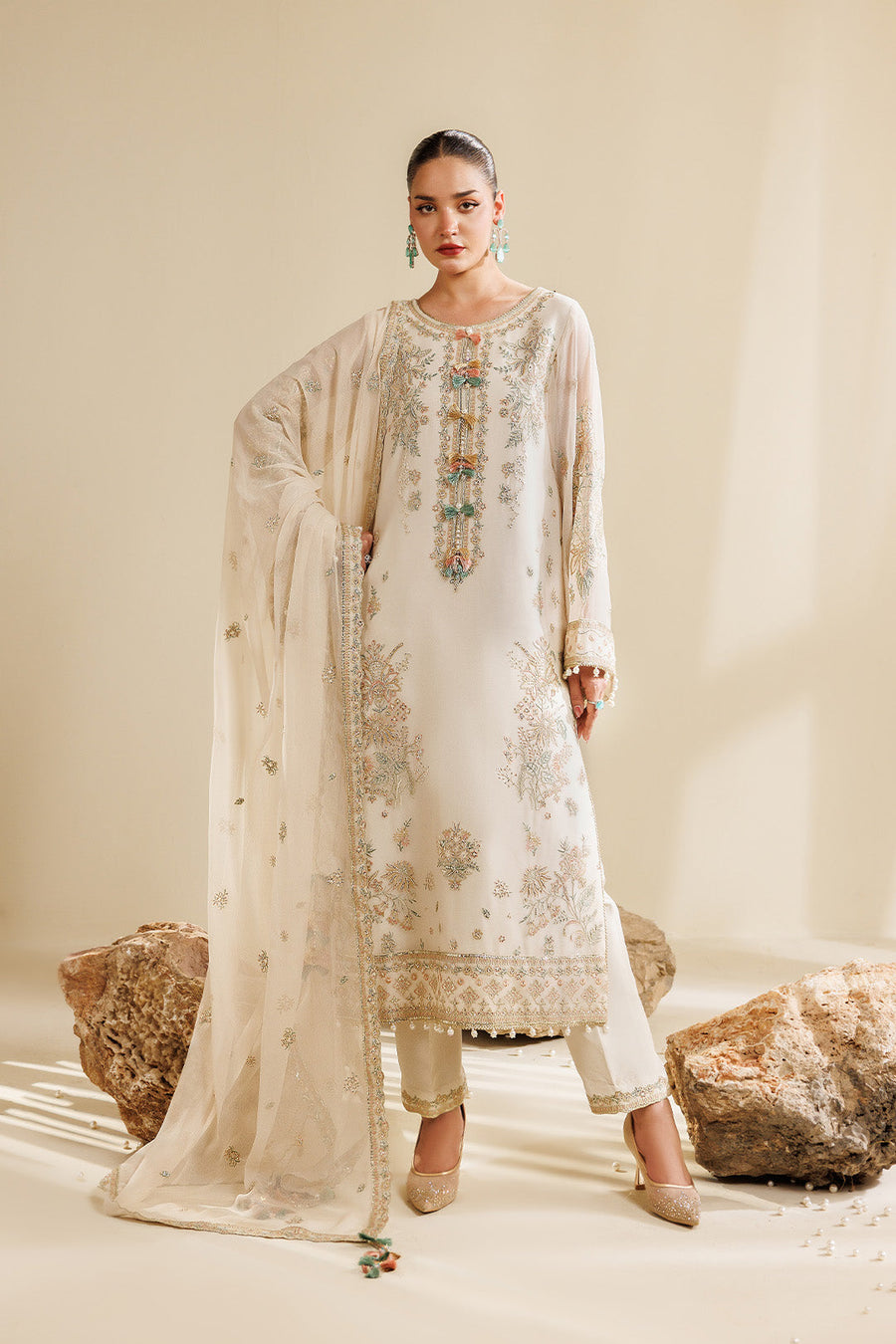 Cloud Embroidered Chiffon 3-Piece Formal Suit