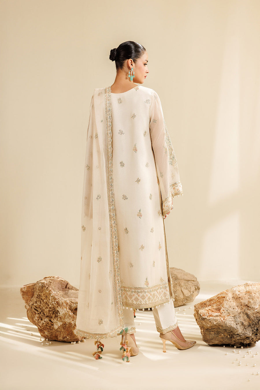 Cloud Embroidered Chiffon 3-Piece Formal Suit