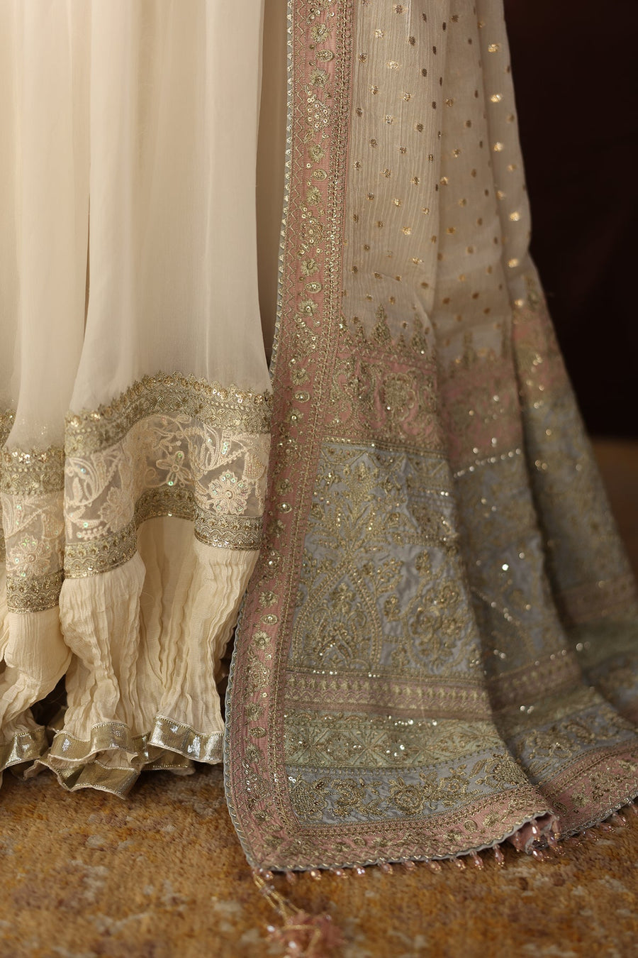 Embroidered Chiffon Frock 3-Piece Formal Suit with Zari Dupatta