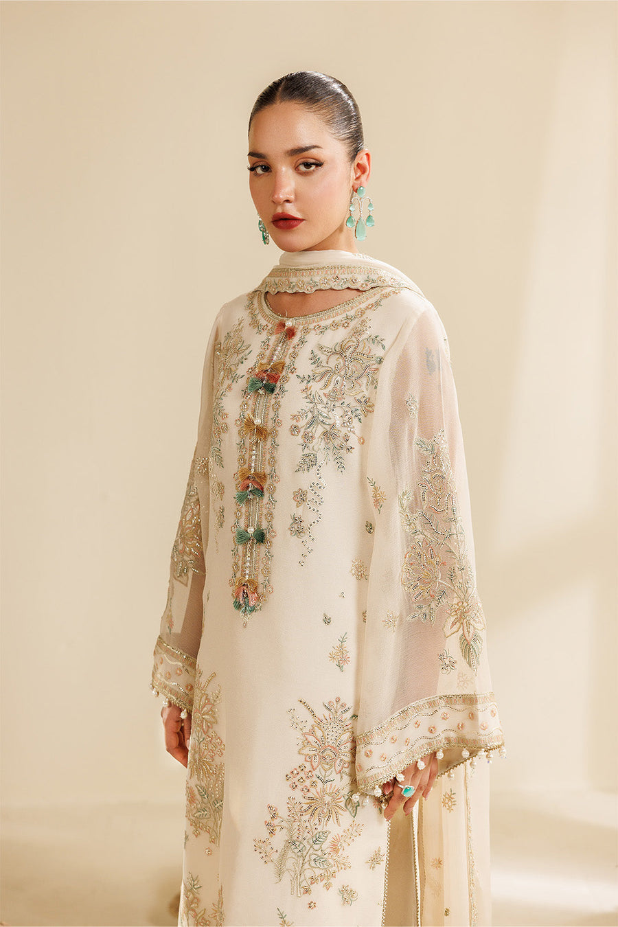 Cloud Embroidered Chiffon 3-Piece Formal Suit