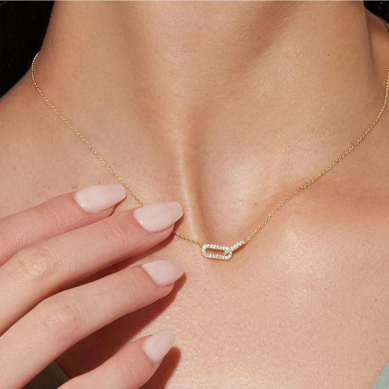 Friend's Simple CZ Double Ellipse Circles 925 Sterling Silver Necklace