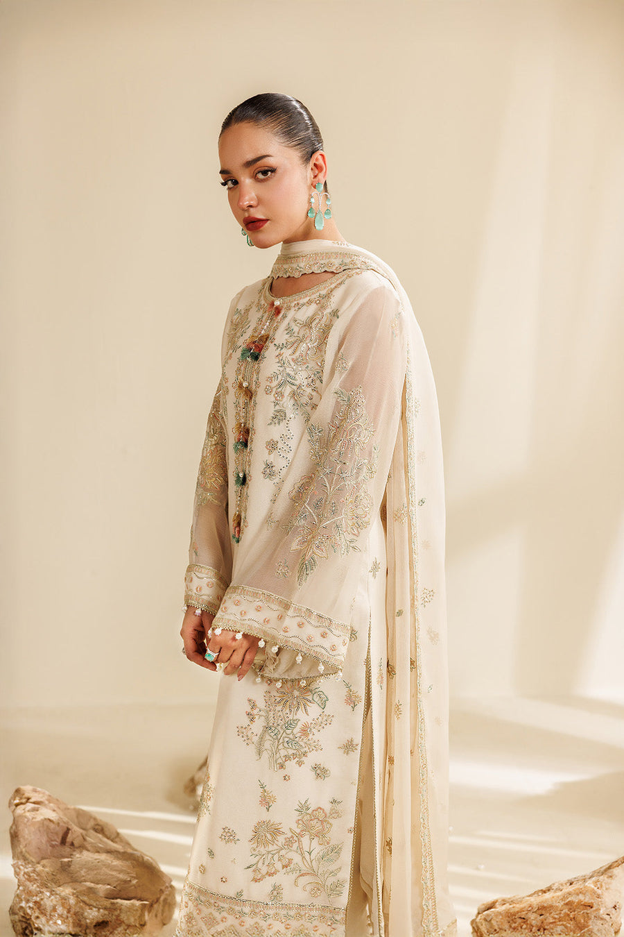 Cloud Embroidered Chiffon 3-Piece Formal Suit