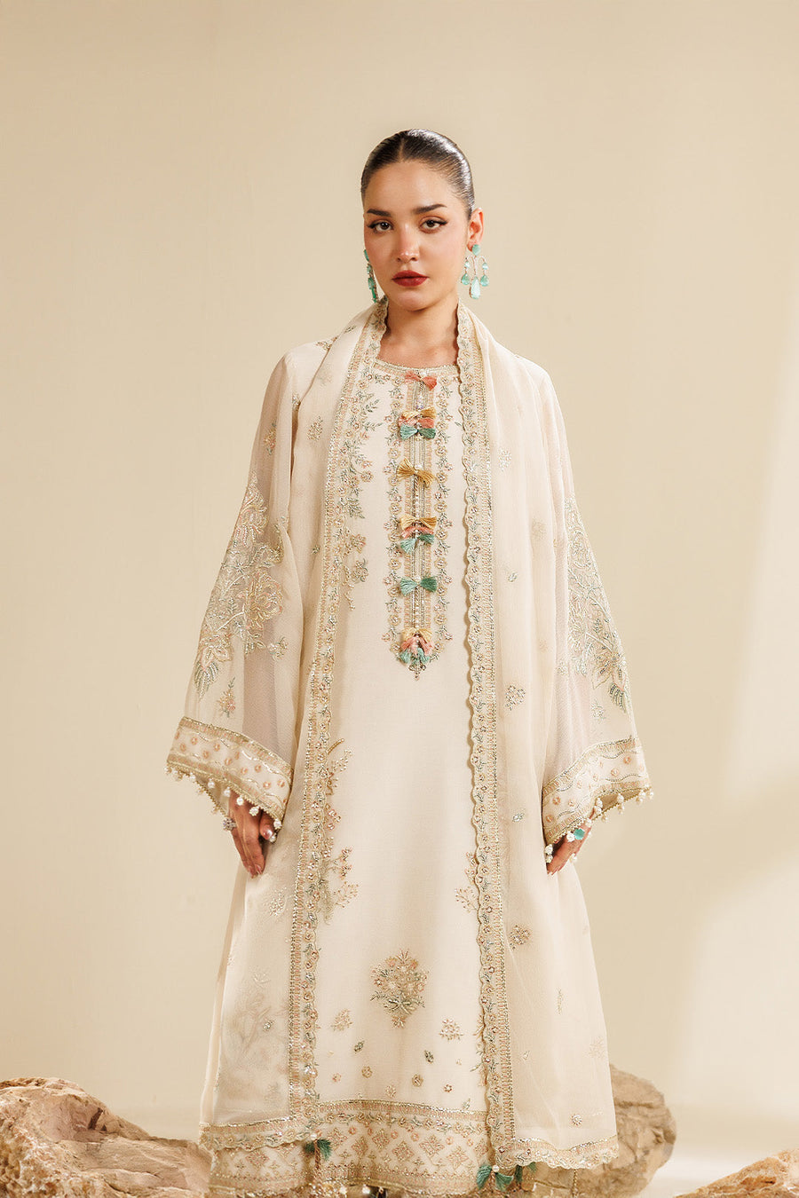 Cloud Embroidered Chiffon 3-Piece Formal Suit