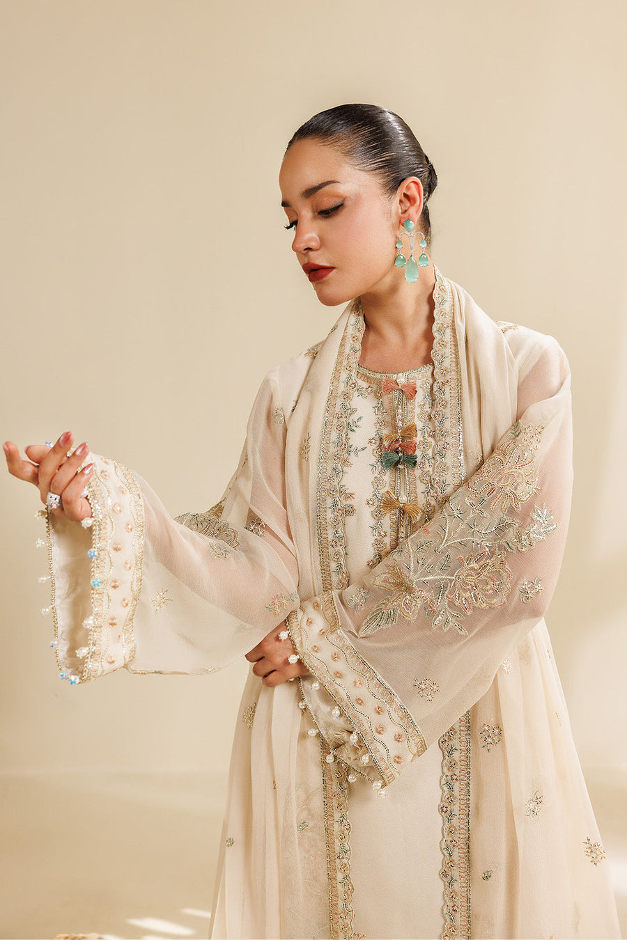 Cloud Embroidered Chiffon 3-Piece Formal Suit