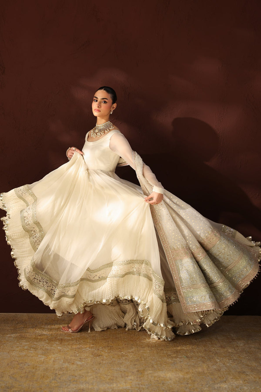 Embroidered Chiffon Frock 3-Piece Formal Suit with Zari Dupatta