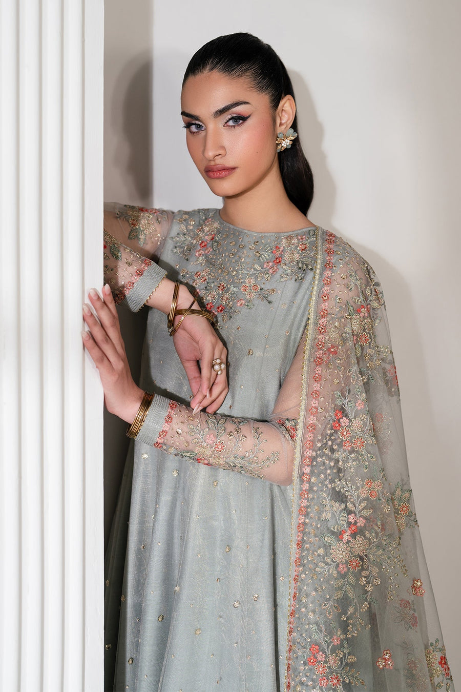 Embroidered Net Frock 3-Piece Formal Suit