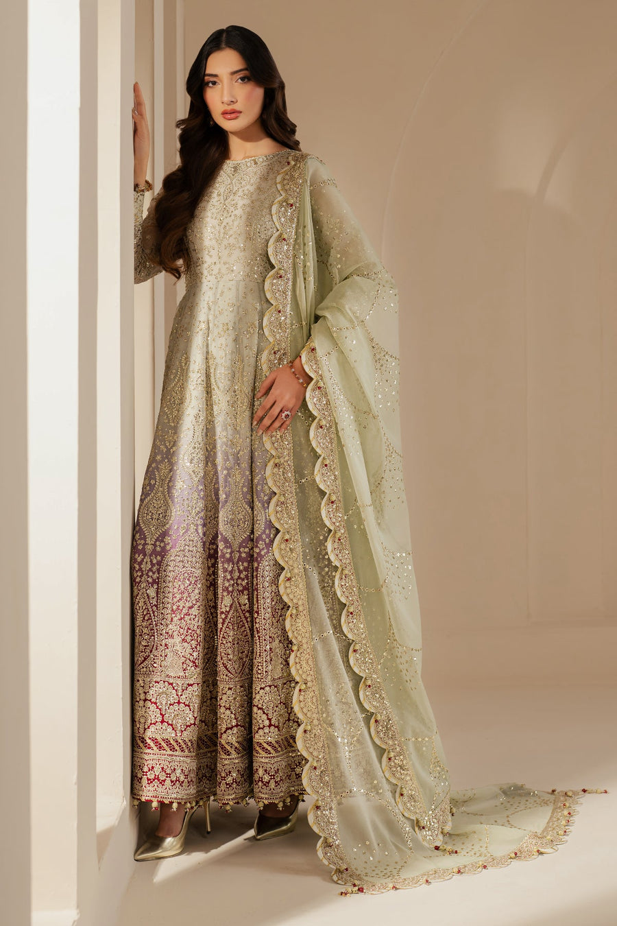 Embroidered Chiffon 3-Piece Wedding Formal Suit with Organza Dupatta