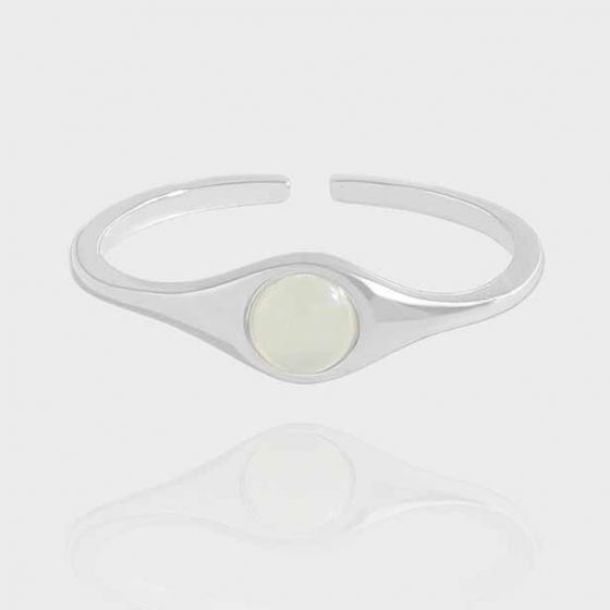 Simple Round Green Crystal 925 Sterling Silver Adjustable Ring