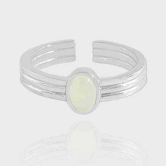 Elegant Oval Green Crystal 925 Sterling Silver Adjustable Ring