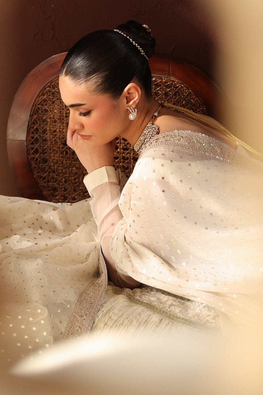 Embroidered Chiffon Frock 3-Piece Formal Suit with Zari Dupatta