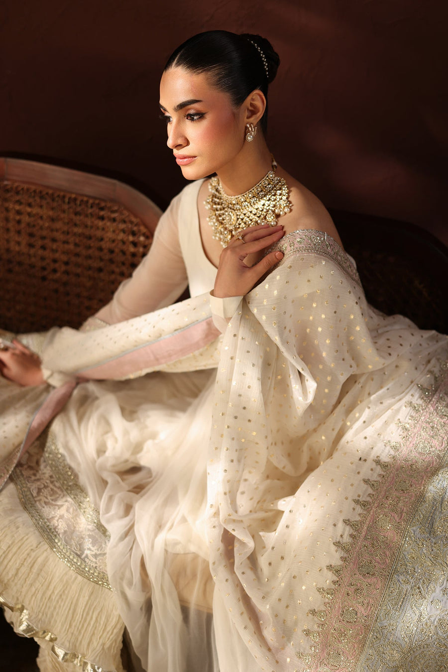 Embroidered Chiffon Frock 3-Piece Formal Suit with Zari Dupatta