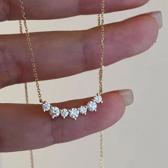 Graduation Seven Round CZ Smile 925 Sterling Silver Necklace