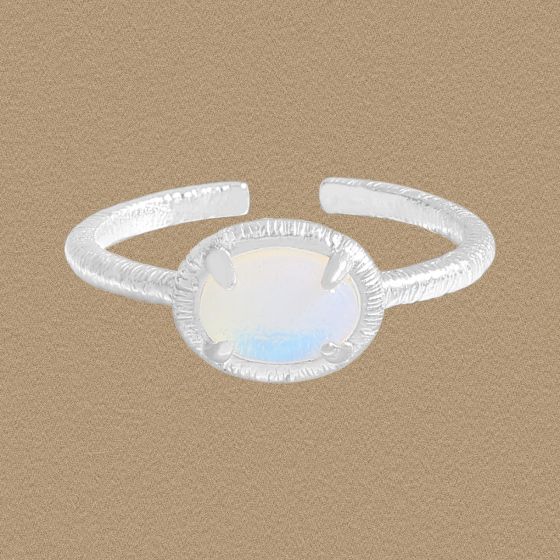 Causal Simple Oval Natural Opal 925 Sterling Silver Adjustable Ring