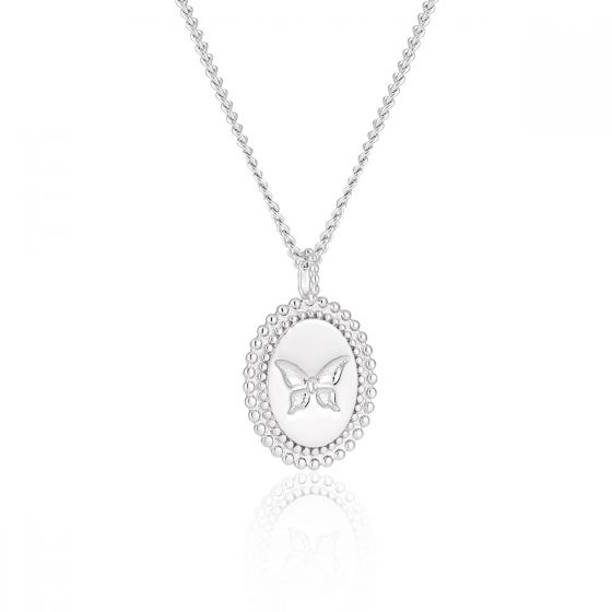 Anniversary Oval Butterfly Oval Signet 925 Sterling Silver Necklace