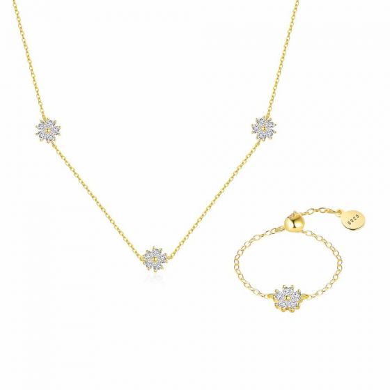 Women Beautiful CZ Flowers 925 Sterling Silver Necklace Bracelet