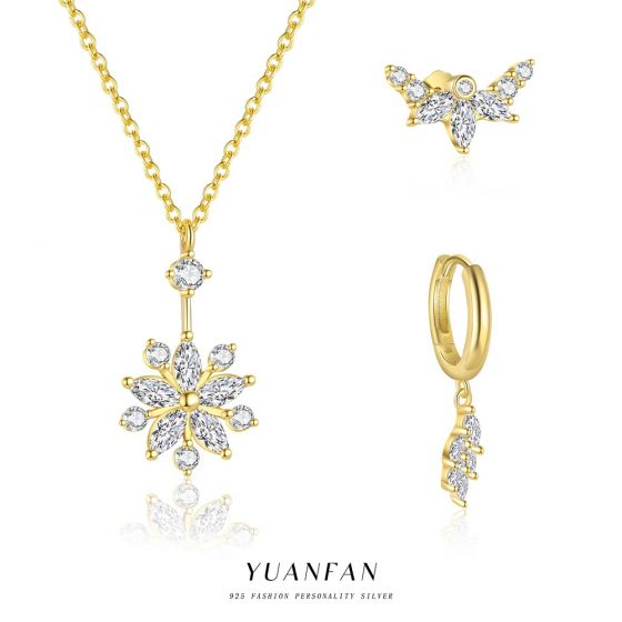 New Beautiful CZ Flowers 925 Sterling Silver Stud Earring Necklace