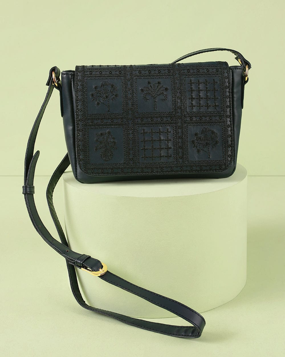 Black Embroidered Crossbody Bag