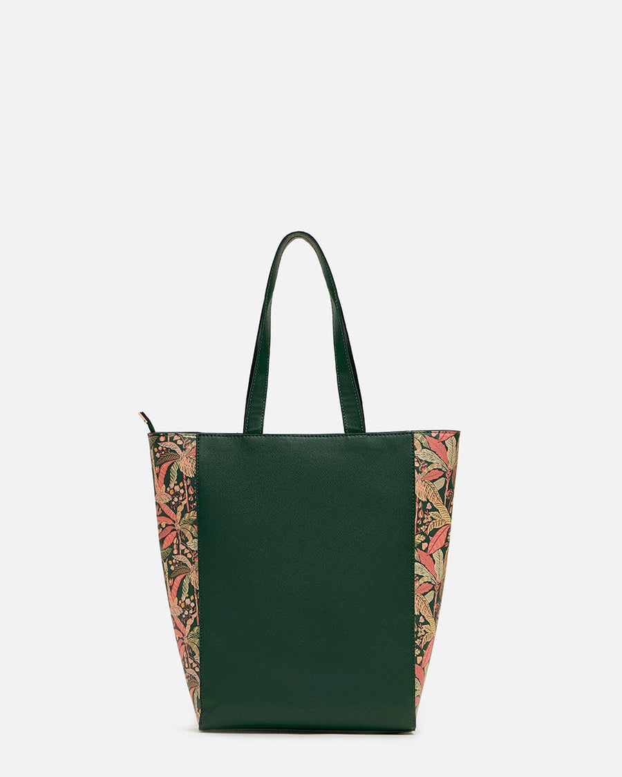 Back view of Palm Springs tote bag showing smooth green textured body and floral design on sides