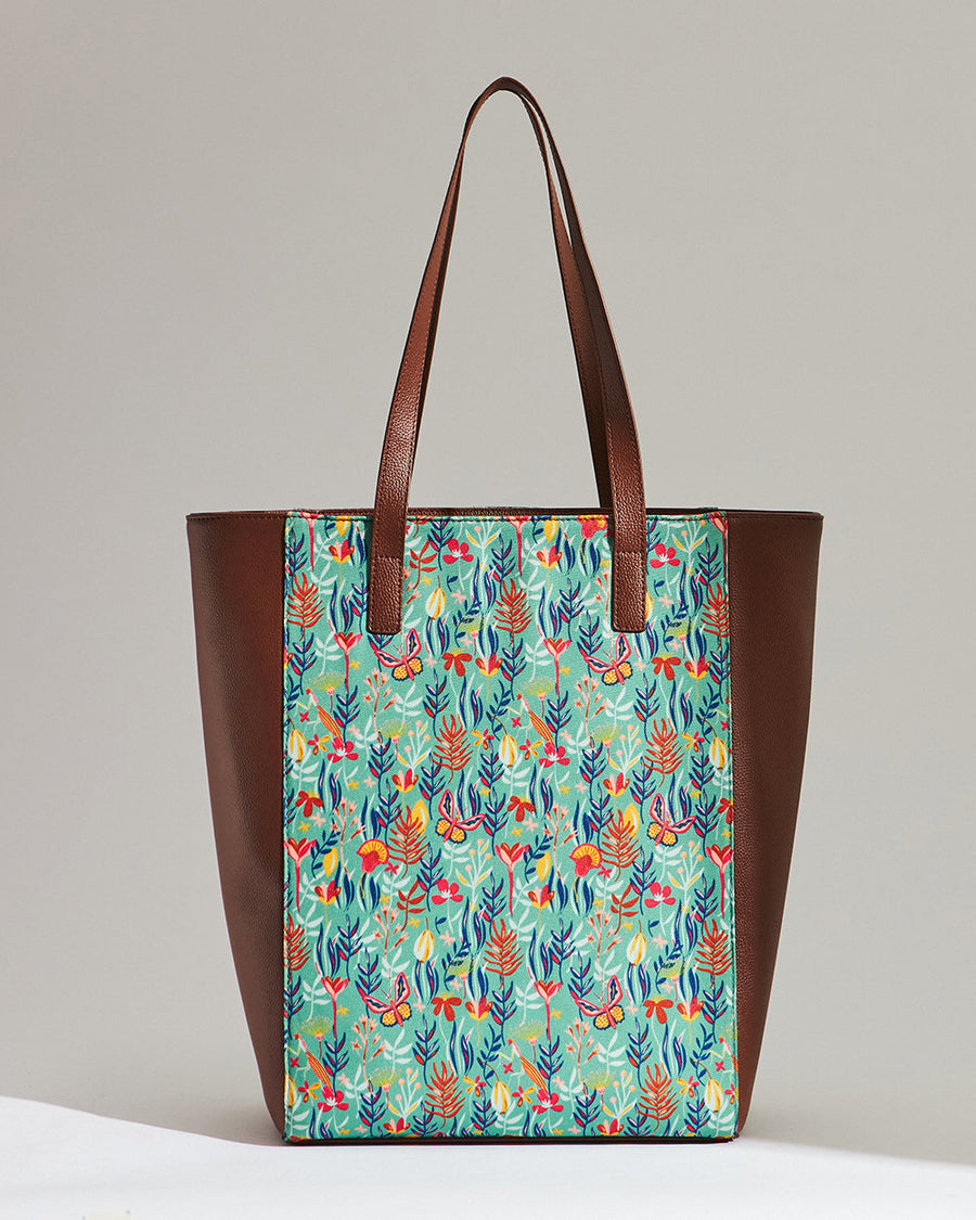 Floral Print Vegan Leather Tote