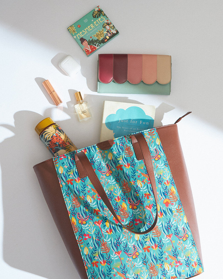 Floral Print Vegan Leather Tote