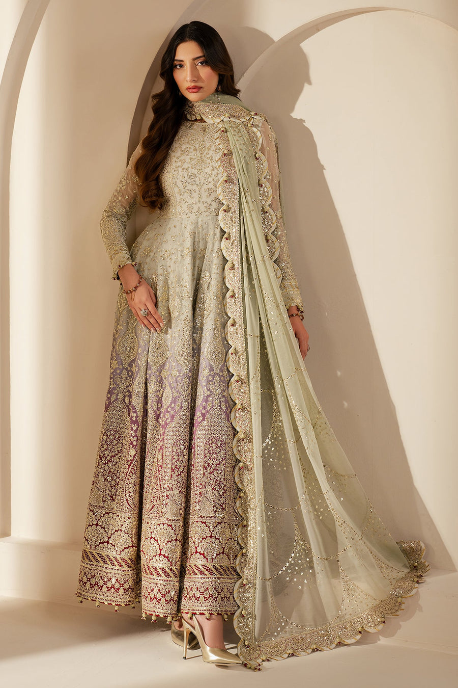 Embroidered Chiffon 3-Piece Wedding Formal Suit with Organza Dupatta