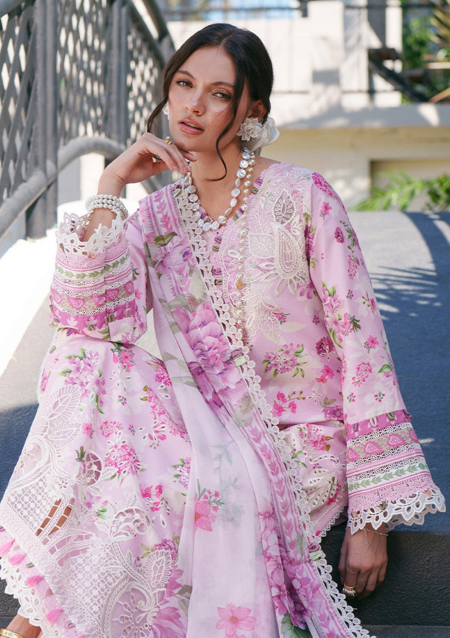 Rumi Pink Floral Printed Chikankari Lawn Suit with Chiffon Dupatta - Pehnaawaa