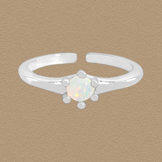 Minimalism Round Natural Opal 925 Sterling Silver Adjustable Ring
