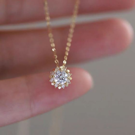Beautiful Gift Shining CZ Sunflowers 925 Sterling Silver Necklace