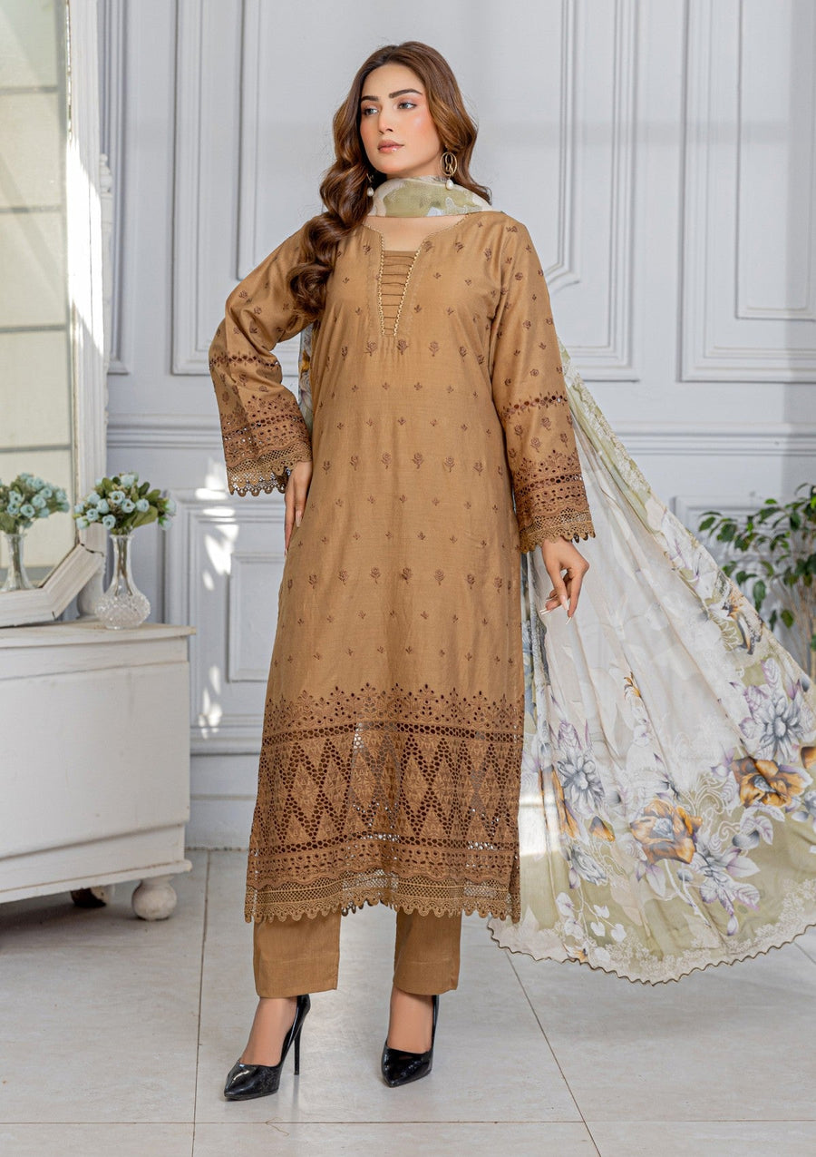 Brown Premium Chikankari Pima Lawn Suit with Bamber Chiffon Dupatta - Pehnaawaa