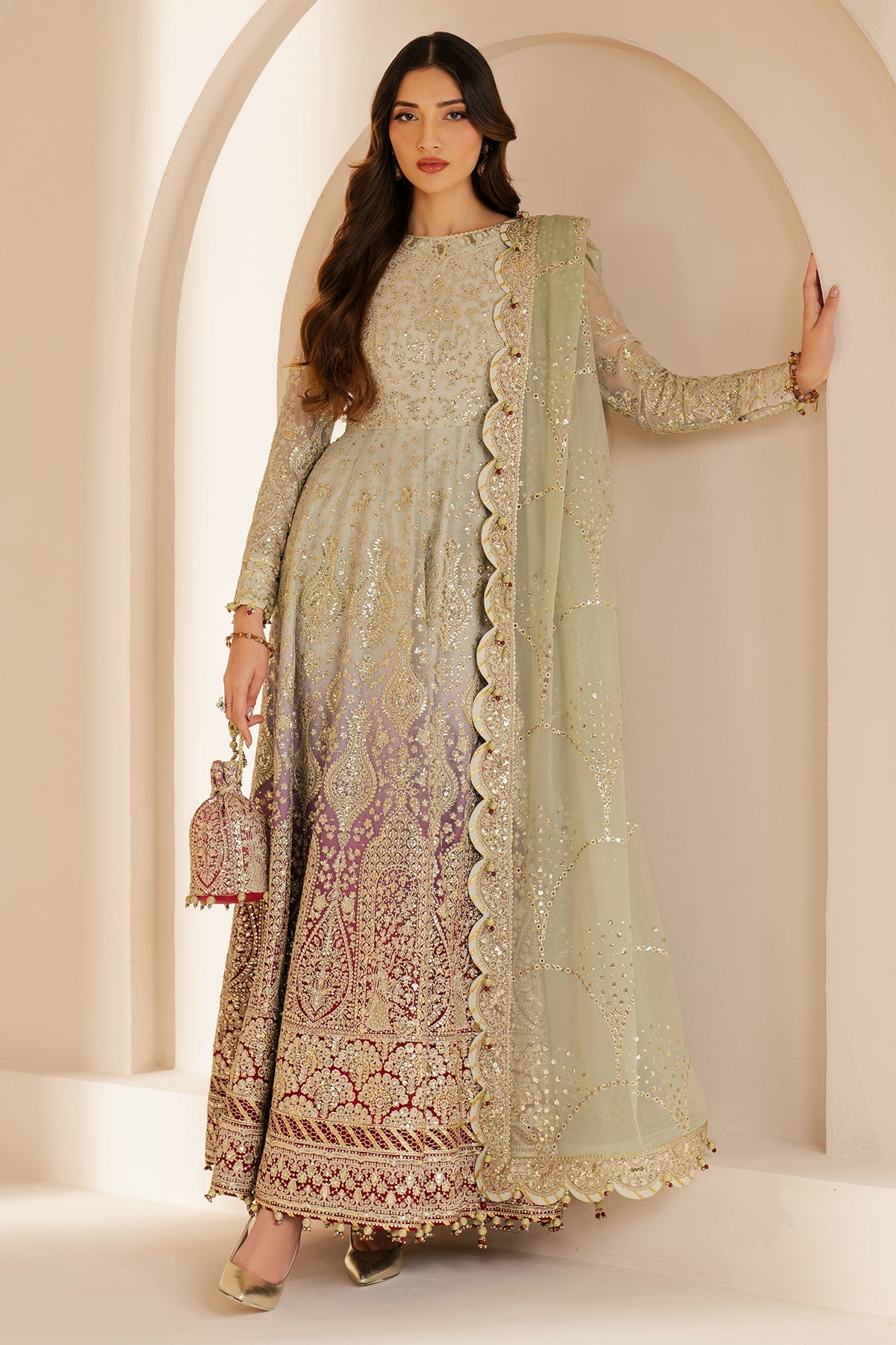 Embroidered Chiffon 3-Piece Wedding Formal Suit with Organza Dupatta